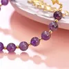 Link Armbänder Zinklegierung Kette Naturstein Amethyste Lila Kristall Strang Damen Yoga Heilung Schmuck Herz Armreif 7,5 Zoll Y998