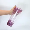 Önde delinmiş 24 oz kapak ve pipetli akrilik tumbler kar küre tumbler çift duvarı temiz plastik bardaklar delikli ve DIY için tıkaç