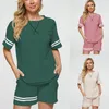 Women's Tracksuits Women Summer Sportwear Suit 2022 Fashion Short Sleeve Round Neck Striped Tracksuit Loose Tops T Shirt Shorts 2 Piece Set
