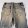 Painted Effect Destroyed Hole Denim Jeans For Homme Mens Slim Fit Style