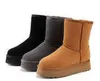 Plataforma feminina Half Boots Moda Mulheres Curra Genuína Curra Grosta Botas quentes Chestnut