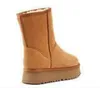 Plataforma feminina Half Boots Moda Mulheres Curra Genuína Curra Grosta Botas quentes Chestnut