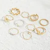 Set di anelli con fiori dell'onda della Boemia per le donne Anelli con nocche a catena in metallo con perla geometrica vintage 2022 regalo di gioielli alla moda