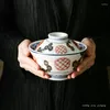Tigelas panela de ensopado de cerâmica de estilo japonês com tampa da família de arroz de pé alto de pé de pé de sopa ovo no vapor