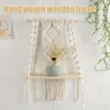 Tapestries Wooden Floating Shelf Macrame Wall Hanging Board Bohemian Woven Rope Swing Display Home Book Plant Storage Holder