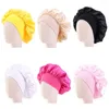 Hattar 8Colors Satin Night Sleep Cap Kids Girl Hair Care Bonnet Hat Elastic Wide Band Cover Wrap Turban Beanies Skullies Dusch