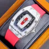 07-01 Багьют Diamonds Miyota Swiss Quartz Watch Watch Watches Paved Diamond Black Inner Skeleton Dial Красный резиновый ремешок Super Edition 6 Styles Puretime C3