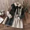 Flickans kl￤nningar Girls For Kids School Uniform Plaid Dress Teenagers kl￤der Preppy Style L￥ng￤rmad barn Kostymer 4 6 8 10 12 ￥r 221110