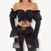 Women's Blouses YiDuo Fashion Off Shoulder Ruched Drawstring Lace Up Women Top Shirts 2022 Spring Sexy Party Crop Tops Blusas Mujer