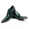 Зеленая подлинная кожаная оксфордская обувь мужчина мода свадьба заостренная туфли для вечеринки для вечеринок с кружевными туфель