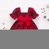 Robes de fille Citgeett été enfant en bas âge bébé filles tenue décontractée manches bouffantes dentelle Bowknot Plaid vêtements de noël 221110