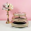 Bakningsverktyg Gold Crystal Metal Wedding Cake Stand Modern Stands Plate Rack Set Festival Party Display Tray Holder