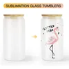 Sublimation 16oz Glass Can with Bamboo Lid Reusable Straw Beer Can Transparent Frosted Glass Tumbler Soda Can Cup ss1111