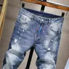 Stretch déchiré Slim Fit hommes Jeans mode peinture éclaboussures pantalon printemps automne trou en détresse Denim pantalon