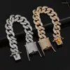Charm Armband Hip Hop Micro Paled Cubic Zirconia Bling Iced Out 15mm Solid Cuban Link Chain Bangles For Men Rapper Jewelry