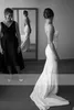 Simple Elegant French Crepe Mermaid Backless Wedding Dresses Deep V Neck Bridal Gowns Formal