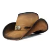 Chapeaux à large bord seau 100% cuir Western Cowboy pour hommes Fedora Gentleman papa Sombrero Hombre Jazz Caps taille 58-59CM goutte 221110