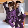 Men's Sleepwear Couple Pajama Sets Silk Satin Solid Color Long Button-Down Pijama Plus Size Sleep Clothes Pyjamas Women Men Home Wear