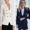 Premium Style Top Quality Blazers Original Design Women's Double-Breasted Slim Jacket Metal Buckles Blazer Gold button embellishment Outwear Black White BS123