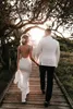 Simple Elegant French Crepe Mermaid Backless Wedding Dresses Deep V Neck Bridal Gowns Formal