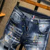 Yırtık delik Men039s kot ince streç boya sıçrama yapışan denim pantolon hip hop pantolonlar rahat düz uzun sokak kıyafeti MA7251852