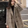 Misturas de lã feminina solta xadrez casaco de lã para mulheres moda lapela jaquetas finas coreano outono mulher roupas 221110
