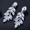 Backs oorbellen Driegraces Sparkling Marquise Cut CZ Crystal Bridal Wedding Lange Drop Clip On For Women Non Pierced Ear Sieraden EJ0032
