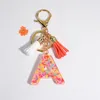 Keychains Colorful Strips Filling A-Z Letter Key Chains For Women Initials Resin Keyring With Tassel Bag Ornaments DIY Accessories Gifts