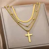 Pendant Necklaces Double Layer Thick Clavicle Chain Cross Stainless Steel Necklace For Women Punk Hip-Hop Streetwear Jewelry Drop