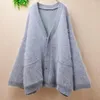 Malhas femininas pesadas damas grossas mulheres moda larga mink de mink de cashmere malha dentro de cardigãs angora peles jacket jacket suéter de casaco