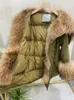 Women's Fur Big Real Raccoon Collar Women Parka Keep Warm Down Jacket Army Green Full Pelt Loose Oversize Coats