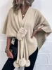Shawls Hairball Patchwork Solid Color Shawl Knitted Cardigans Women Poncho Autumn Winter Clothing Batwing Sleeve Sweater Cape Coats 221110