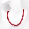 Choker Böhmen Stil Künstliche Korallen Perlen Halskette Für Frauen 8 10 12 14mm Runde Rote Kette Halsketten Strang Schmuck 18 zoll A587