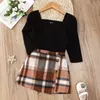 Clothing Sets Toddler Kids Baby Grls Autumn Spring Full Sleeve Solid Top Shirts Plaid Buttons Skirts Children Fashion Clothes Set 2pcs 1-8Y 221110