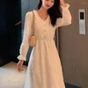 Casual Dresses 2022 French White Skirt Long Sleeve Dress Elegant Women's Waist Closing Temperament Thin Fairy Streetwear Korean Style