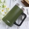 Tumbler de aço inoxidável de 24 onças com alça de grande capacidade Caneca de cerveja Copo de acampamento ao ar livre com pó sem tampa Tumblers isolados a vácuo