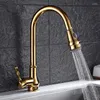 Kitchen Faucets Gold Sink Faucet Pull Out Tap Single Hole Handle Swivel Water Mixer