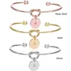 Pulseras de eslabones, joyería con nombre, abalorio con letra inicial para mujeres y niñas, brazaletes con lazo de oro rosa