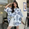 Women's Blouses NYOOLO Japan Style Fruit Flower Print Short Sleeve Oversized Shirts Women Clothing Tops 2022 Summer Single Breasted Girls