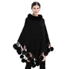 Shawls Fashion Faux Fur Balls Tassels Poncho Women Soft Knit Wool Pullover Cloak Collar Shawl Coat Young Fall Winter 221110