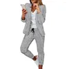 Pantaloni da donna a due pezzi Cappotto da lavoro alla moda Completo da giacca da jogger Colletto dentellato Blazer da donna formale con coulisse Vestibilità slim