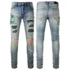 Jeans da motociclista da moto Broken Track da uomo Plus Size 40 con zip al ginocchio a costine in denim sbiadito effetto invecchiato Male313r