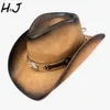 Wide Brim Hats Bucket 100% Leather Western Cowboy For Men Fedora Gentleman Dad Sombrero Hombre Jazz Caps Size 58-59CM Drop 221110