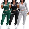 Fall Sportswear Women Tracksuits Fashion Zipper Hooded Sweater Crop Top Pants Pakken Casual Print Lange Mouw Two -Pally Set