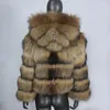 Women's Fur BLUENESSFAIR 2022 Winter Jacket Women Fluffy Real Coat Natural Raccoon Hood Thick Warm Outerwear Streetwear Removable