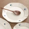 Plates Nordic Marbling Ceramic Gold Plated Solid Color Tableware Set Dinner Plate Bowl Family Dishes And Sets