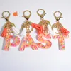 Keychains Colorful Strips Filling A-Z Letter Key Chains For Women Initials Resin Keyring With Tassel Bag Ornaments DIY Accessories Gifts