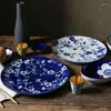 Plates Hand Painted Ceramic Plate Tableware Creative Blue And White Plum Underglaze Microwave Dish Set Household Japanese Style