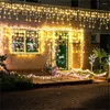 Strings 10M 300 LED Solar Christmas Icicle Lights Outdoor 8 Modes Waterproof Fairy For Holiday Patio Balcony Decor