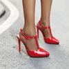 Sandales Sianie Tianie 2022 été femme chaussures blanc rouge t-strap Sexy fête danse talons hautes femmes grande taille 44 45 46